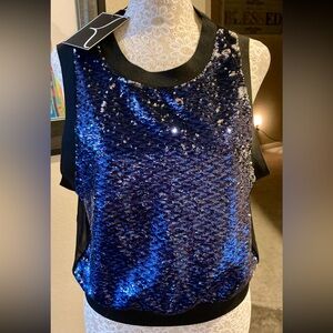 NWT - Dance Marvel Black and Blue Sequin Women's Top Size Small